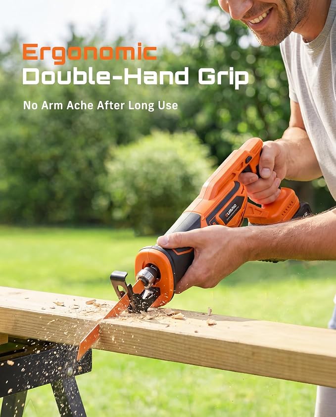 Reciprocating Saw Cordless with 8 Blades: 2 x 4.0Ah Battery, Brushless Motor 3300 RPM, Cordless Reciprocating Saw Kit for Wood PVC Metal Tree Bone Cutting DIY (Orange) | Come with 2pcs 4.0Ah Batteries & 8 Cutting Blades, 3300SPM, Perfect for DIY Cuttin...