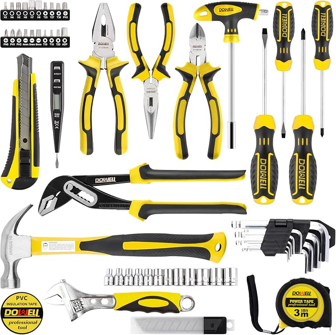DOWELL Tool Set, 62PCS Tool Kit, Homeowner Wrench Pliers Screwdriver Set