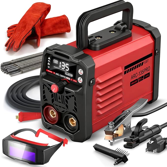 Stick Welder,Upgraded MMA-135PRO Welding Machine 110V,ARC/Lift TIG 2 In 1 Mini Welder Machine,Home DIY Arc Welder,Portable Welder with Hot Start,Arc force and Anti-Stick (Red)