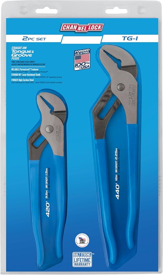 Channellock Tongue and Groove Plier Set TG-1-2 Piece, Slip Joint, High Carbon Steel - 9.5 in, 12 in