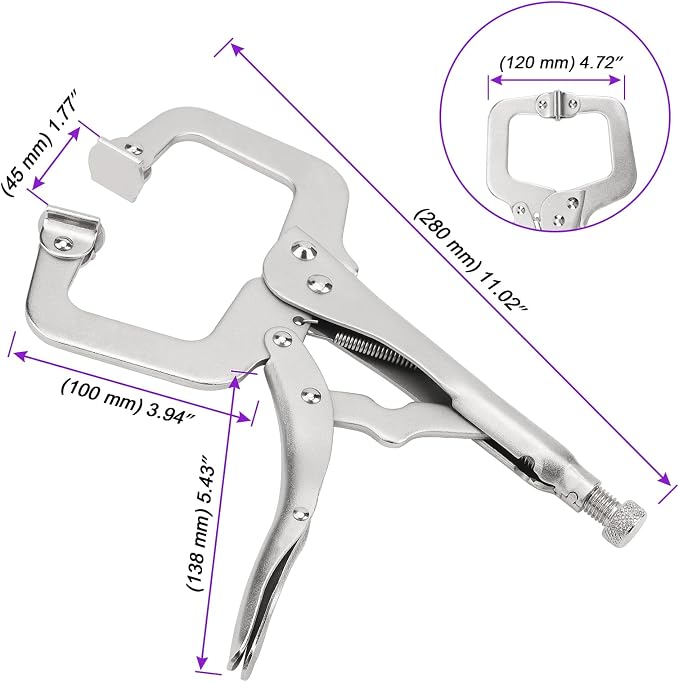JOIKIT 6PCS 11 Inch C-Clamp Locking Pliers, Welding Pliers, C-Clamp with Swivel Pads, Vise Grip for Carpentry, Welding, Electrical Equipment