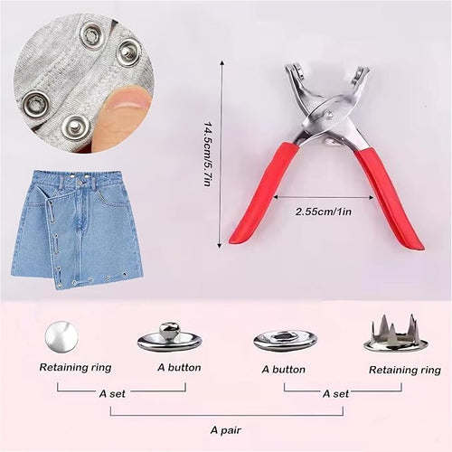100 Sets Metal Snaps Buttons Kit with Fastener Pliers Press Tool, 9.5mm / 400 PCS Solid Prong Ring Snap Button Fasteners Kit, for DIY Crafts Clothes Hats and Sewing (Solid Silver)
