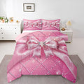 Feelyou Pink Bowknot Comforter Set All Season Ribbon Glitter Bow Bedding Set with 2 Pillow Cases Dreamy Princess Microfiber Kids King Bedclothes Bedroom Decor Duvet Quilt Breathable Soft Lightweight