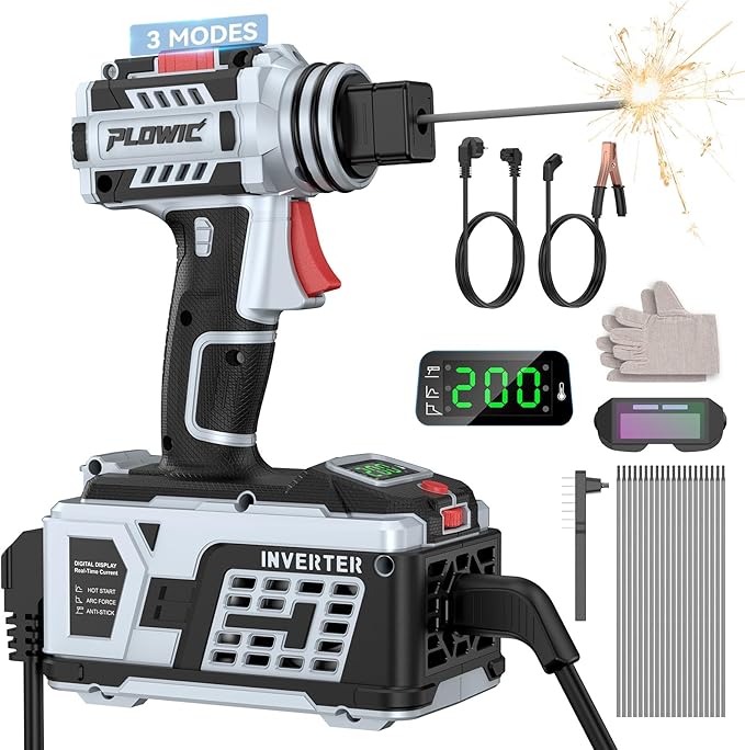 Portable Welding Machine:【2026 Next-Gen】110V Handheld Welder with Balanced Design, LCD Display & 3 Modes (MMA/Hot Start/Arc Force), 200A IGBT Inverter ARC Welder Gun Fits 1/16"-1/8" Rods, Gray