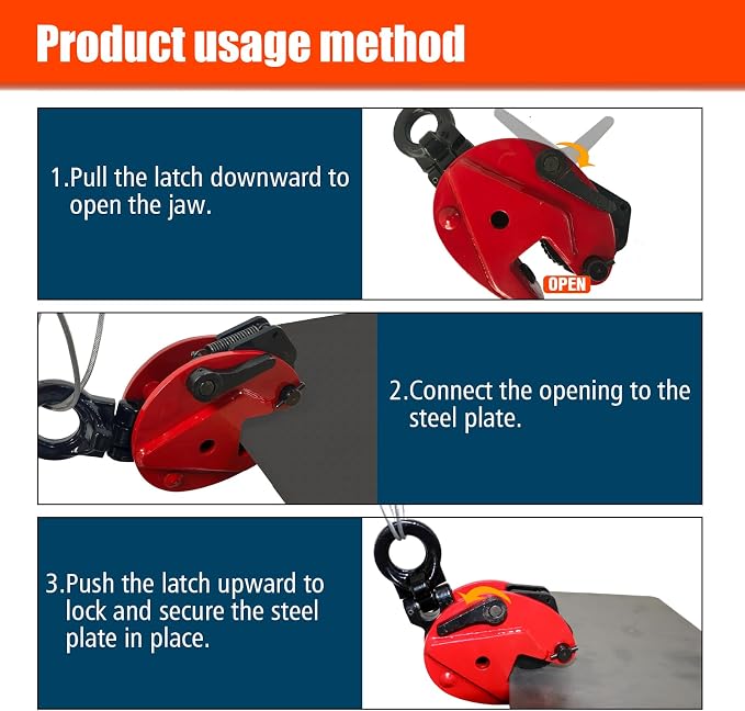 Vertical Plate Lifting Clamp,1760lbs Capacity Heavy Duty Steel Plate Clamp 0.8T with 0.8 Inch Jaw Opening, Industrial Lifting Clamp for Sheet Metal and Steel Plate Handling