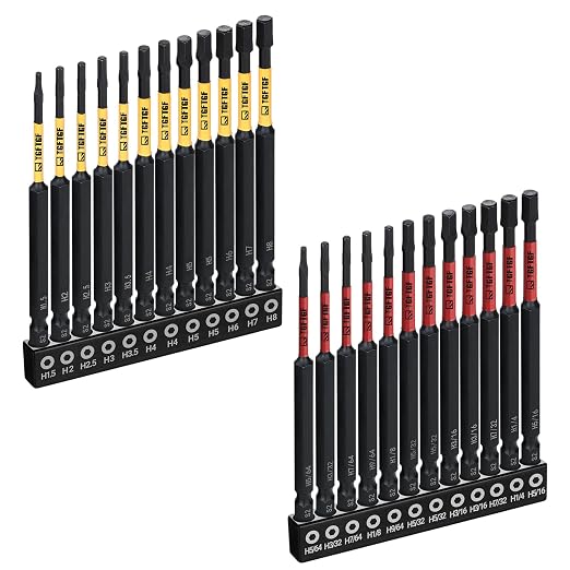 TGFTGF Impact Hex Head Allen Wrench Drill Bit Set, 24PCS, 4-inch (Metric & SAE), Premium S2 Steel 1/4" Hex-Shank Hex Bit Set, CNC Machined Magnetic Screwdriver Bit Set, Storage Box, Automotive Home