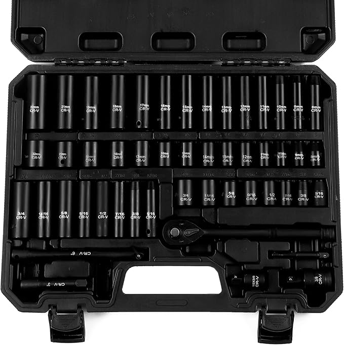 Reniteco 50-Piece 3/8" Drive Socket Set, SAE 5/16"-3/4", Metric 8-22mm, Cr-V