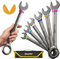 GRENPRO 23-32MM Large Metric Wrench Set, Combination Open End Wrench Sets | Long Wrench Tool set, 15-Degree Offset, 12-Point Box-End & Roll-Up Pouch With Gauge, Nickel plated CR-V, Convenient Storage