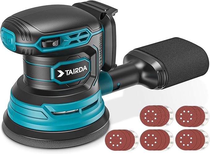 Cordless Random Orbital Sander Compatible for Makita 18V (TOOL ONLY), Electric Palm Orbital Sander With Dust Collector, 6 Variable Speeds, 20Pcs Sandpaper For Sanding Polishing Woodworking