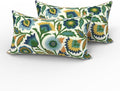 LVTXIII 2 Pack Outdoor Lumbar Pillows 12x20 Inch with White Piping, Fade Resistant Support Throw Pillows with Inserts for Patio Furniture, Sofa, Chair, Fiesta Floral