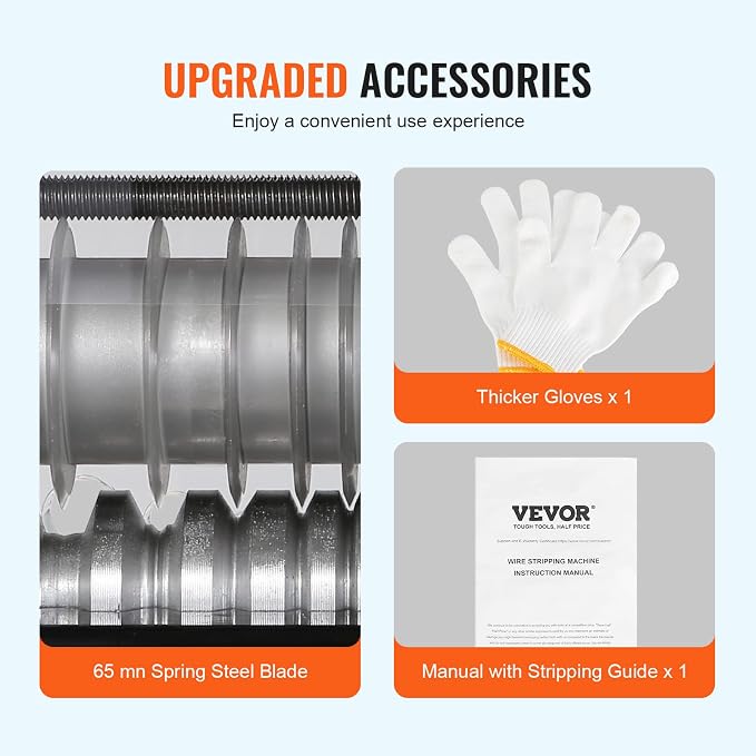 VEVOR Electric Wire Stripping Machine, 0.06''-0.98'' Automatic Wire Stripper Machine, 60 W, Wire Strip with Visible Stripping Depth Reference, 6 Round & 1 Flat Channels Electric Wire Stripper