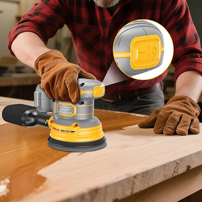 Cordless Orbital Sander Compatible For Dewalt 20V 60V, Electric Orbit Sander with Brushless 12000 RPM 6 Variable discs Speed Sander Machine With Dust Collector for Woodworking Sanding (No Battery)