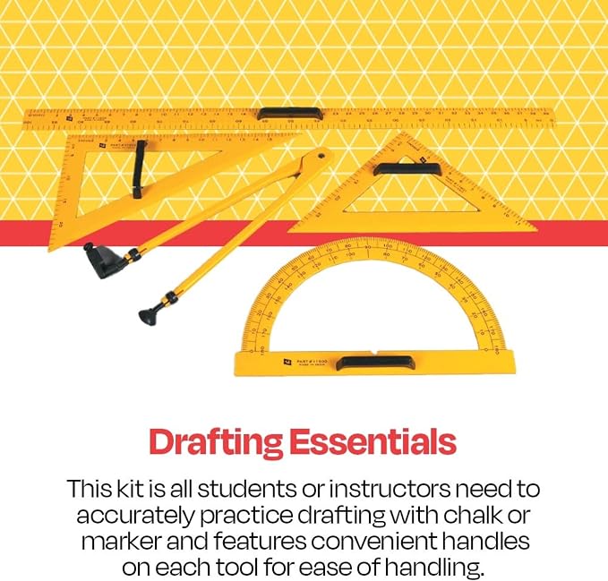 School Smart Drafting Tools Kit, Yellow, Set of 5