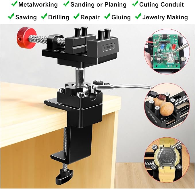 ArtyMaster 360° Rotating Mini Bench Vise with Quick-Release Ratchet Wrench, 2.48" General-Purpose Table Vise for Woodworking, Metalworking, Modeling, Mini Vice Clamp for Small Projects WT104C