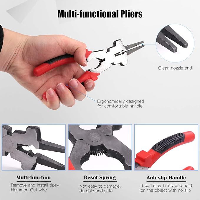 Glarks 5Pcs Welding Slag Removal Tool Set, Include 10'' Welding Chipping Hammer with Coil Spring Handle, Wire Brush and a 10'' Welding Plier with a Pair Welding Gloves