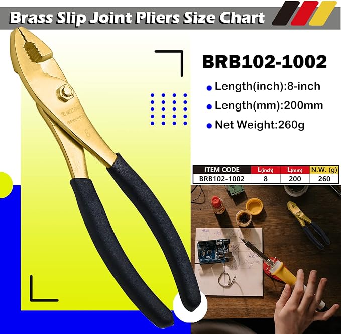 WEDO Brass Slip Joint Pliers 8", Adjustable Combination Pliers with Non-Slip Handle,For Gripping, Loosening Nuts and Bolts, Cutting Steel Wire,Die-Forged,Corrosion Resistant