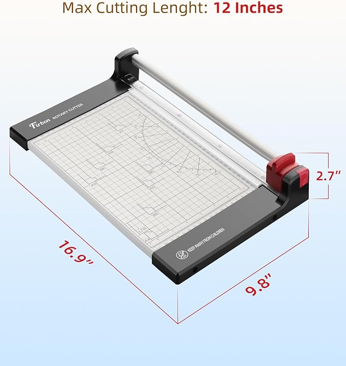 Firbon 12" Rotary Paper Trimmer with Replaceable Blade, Heavy Duty 6-Sheet Capacity Cutter for Cardstock, Photos, Scrapbooking, Office, School & Studio