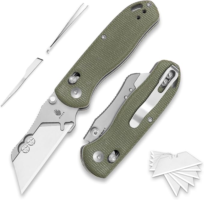Kizer Uti Bear(New Dual-screw Version) Folding Utility Knife, Clutch Lock Box Cutter EDC Pocket knife with 5PCS Razor Blades, Pocket Knives with Pocket Clip for Men Women V3619JM1