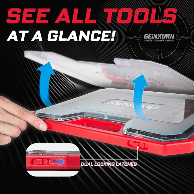 Geinxurn 25Pieces Magnetic Nut Driver Set for Impact Drill Metric and SAE Sizes with Plastic Tool Box Storage, Built for Professional & DIY Projects