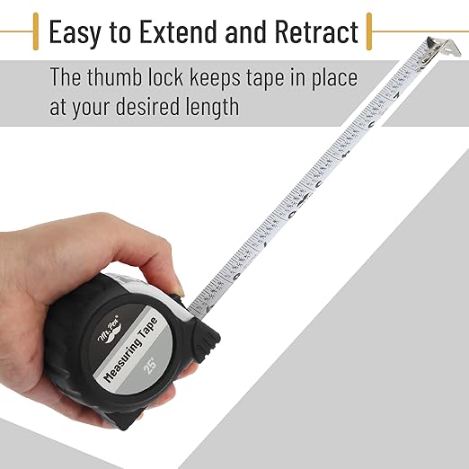 Mr. Pen- Retractable Tape Measure 25 ft, White, Easy Read, Steel Retractable Measuring Tape with Fractions, Ideal for Construction & DIY Projects