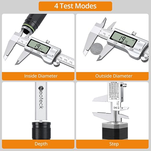 Neoteck 6 inch/150mm Digital Caliper Vernier Caliper Stainless Steel LCD Display Digital Caliper Measuring Tool with Fraction/Inch/MM Conversion Used for Inside,Outside Diameter,Depth,Step Measurement