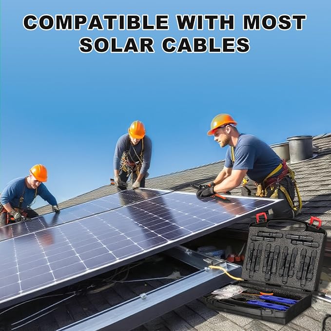 35PCS Solar Crimper Tool Kit, Solar Panel Cable MC4 Connectors 14-10AWG, 30 Pairs Male/Female Solar Connectors, 1PCS Solar Crimper, 1PCS Stripper, 2 PCS Spanner Wrench