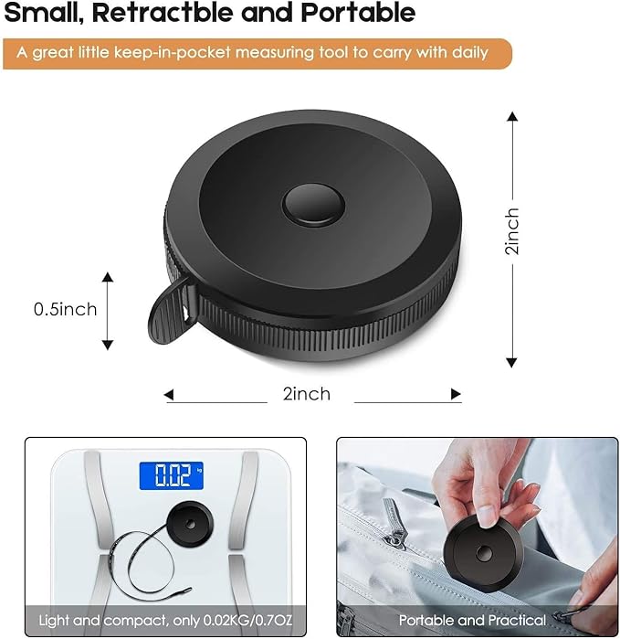 2 Pack Tape Measure Measuring Tape Tool for Body Fabric Sewing Tailor Cloth Knitting Vinyl Home Craft Measurements, 60-Inch Soft White & Retractable Double Scales Rulers for Body Weight Loss