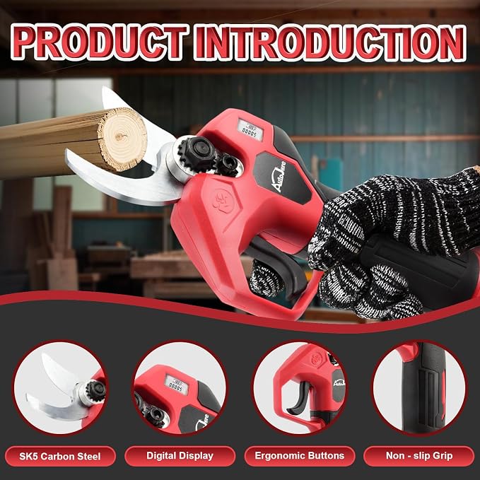 Electric Pruning Shears 0.8-1.2 Inch Brushless Cordless Shears Compatible with Milwaukee 18V Battery (NO Battery) with LCD Display SK5 Steel Blades for Gardening