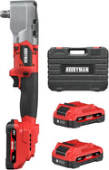 Alloyman 20V Brushless Right Angle Impact Wrench, 1/2", 207 FT-LBS(280.NM) | Slim 90°head, 2-speed control,2 batteries,LED light, for Tight Spaces, Automotive Repair, Engine Bay & Machinery Maintenance