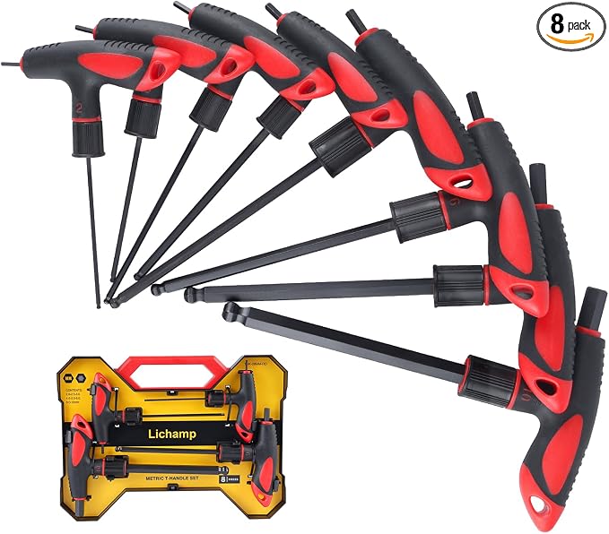 Lichamp 8 Pieces Metric T Handle Allen Wrench Set, 2-10 mm, Ball Head | Ball Head, Standard Long Tee Handle Allen Hex Key Set, Heavy Duty Excellent