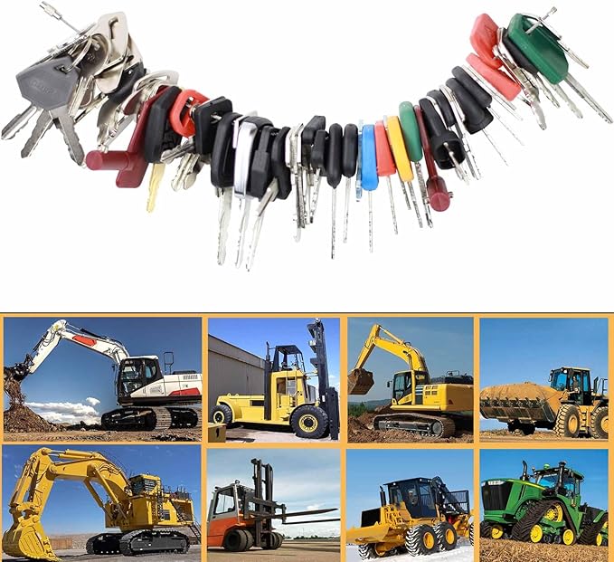 58 Heavy Equipment Keys Master Set for Bob-cat Cater-Pillar Ca-se JD HYS-TER Koma-tsu Kubo-ta Yanm-ar Take-uchi New Holl-and Vol-vo JL-G JC-B Toyo-ta Keys for Heavy Equipment Construction Machine