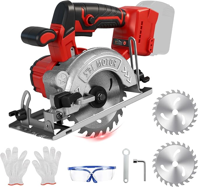 5 Inch Circular Saw for Milwaukee M18 18V Battery (No Battery), Brushless Cordless Round Saw Kit with 0-45° Cutting Bevel, 6200 RPM, Idea for Wood Plastic Soft Metal