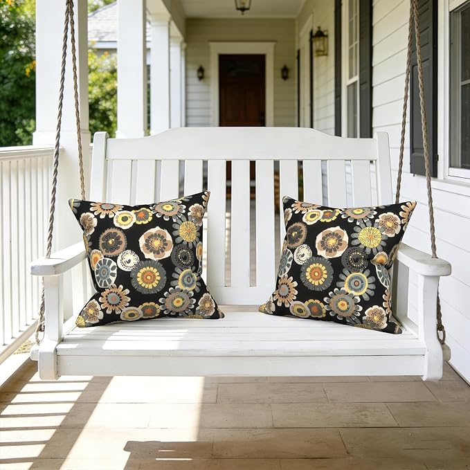 LVTXIII Outdoor Throw Pillows, Decorative Throw Pillows with Inserts, 20"x20" Square Pillows for Bed, Couch, Sofa and Patio Furniture, Set of 2, Black Yellow Crosby