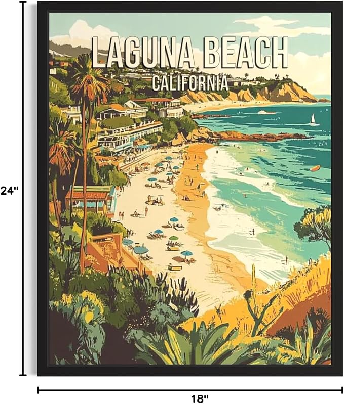 Laguna Beach California Unframed Wall Art Print Poster, US Vintage Retro Beach Scenery Posters Prints for Restroom Home Picture Painting Artwork Gallery 219 (Laguna Beach California, 24"L x 18"W, Unframed)