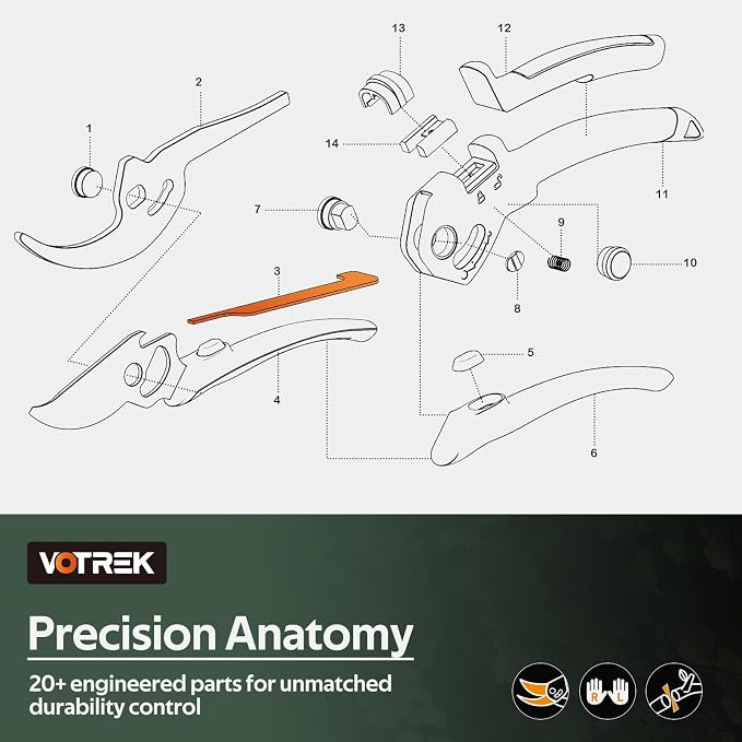 VOTREK® Pruning Shears for Gardening, [Patented Stepless Handle Opening] - Garden Clippers with Ultra-Sharp SK5 Steel for Weak Hand, Universal Fit for All Hand Sizes, Effortlessly Cuts 1-Inch Branches