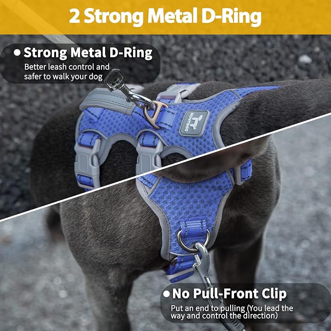 Escape Proof Dog Harness, No Pull Reflective Harness with Lift Handle, Adjustable Pet Vest with Front and Back Leash Clips for Small Medium Large Dogs Walking Hiking Training (Vista Blue,XL)