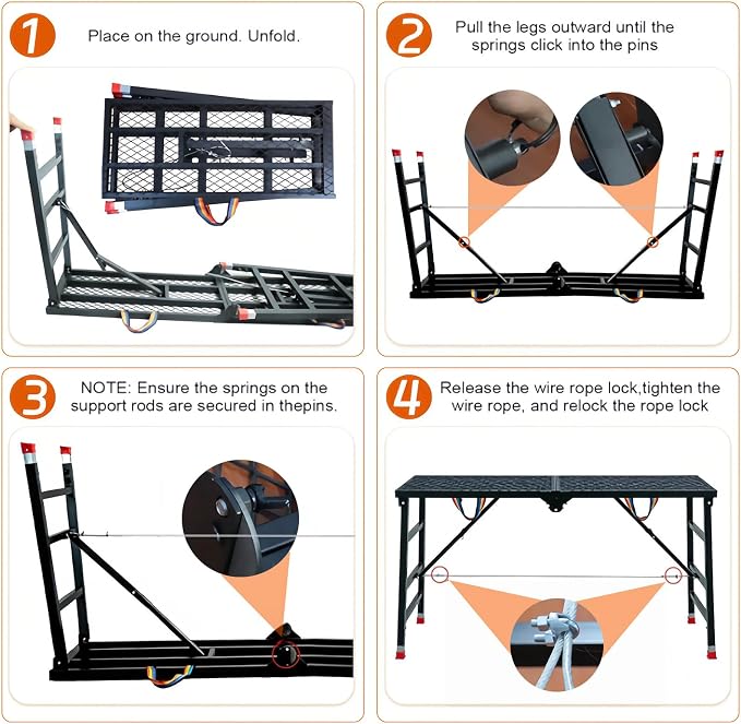 Foldable Scaffolding Platform, 70.9x15.8x35.8-61.4 Inch Heavy Duty Portable Work Platform with Adjustable Legs, 770 Lbs Capacity Platform Ladder for Stairs & Uneven Ground, Home Improvement