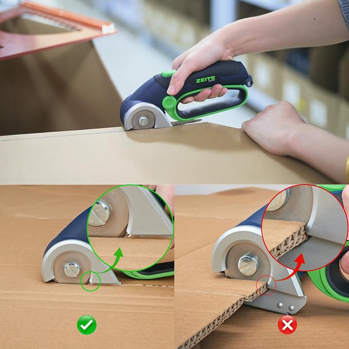 ZEITE 4V Cordless Electric Scissors,Cardboard Cutter with 2 Blades,Storage Box,USB Charging Cable,Power Rotary Cutter,Max Cutting 1/4",for Cardboard Box,Thin Carpet & Plastic, Easy to Hold and Safe