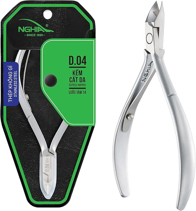 NGHIA Cuticle Nipper - D-04 JAW 14 | Stainless Steel | Durable and Sharp | Ergonomic Design | Grey Plated | Ideal for Salons and Home Use