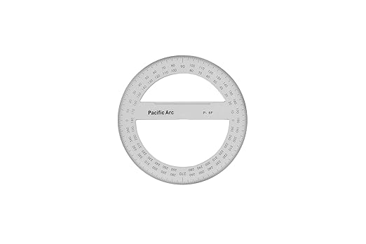 Pacific Arc's 6 Inch 360 Degree Plastic Circular Protractor Clear