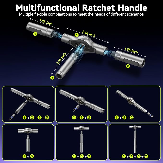 25 in 1 Magnetic Ratchet Screwdriver Set, S2 Steel Bits & 7 CR-V Sockets | Magnetic Steel Bits & Flexible Shaft Suitable for Precision Electronics, Furniture iPhone Furniture Bicycle Tools
