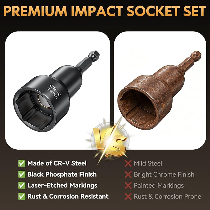Magnetic Impact Nut Driver Set - Metric & SAE with Socket Adapters (12-Piece)