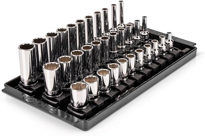TEKTON 1/4 Inch Drive 12-Point Socket Set, 33-Piece | SHD90123 | (5/32 - 9/16 in.), Shallow, Semi-Deep, and Deep, Socket Rail