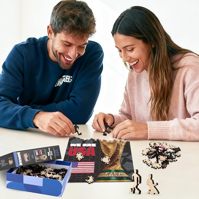 FIFA USA Poster-2 Wooden Puzzle for Adult, 200 Pieces Irregular Shape Puzzle, 5MM Thick, Creative Collectible Gift for Fans, Officially Licensed Product, 9.3 x 12