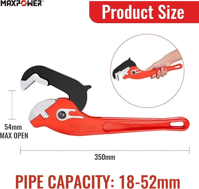 MAXPOWER 14-inch Pipe Wrench, Self-Adjusting Pipe Wrench, Rapid Grip Multi-function Quick Self Adjustable Plumbing Pipe Capacity 0.7"-2"