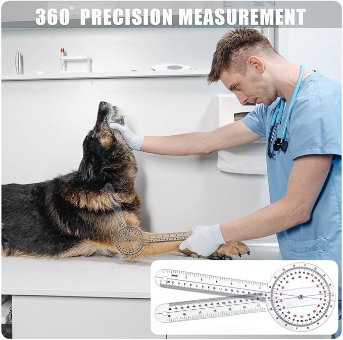 Goniometer Set 3 Pieces of 6/8/12 Inch, Transparent Orthopedic Angle Ruler Plastic Goniometer, 360 Degree Clear Protractor Physical Therapy for Body Measuring Tape Goniometer Protractor Ruler