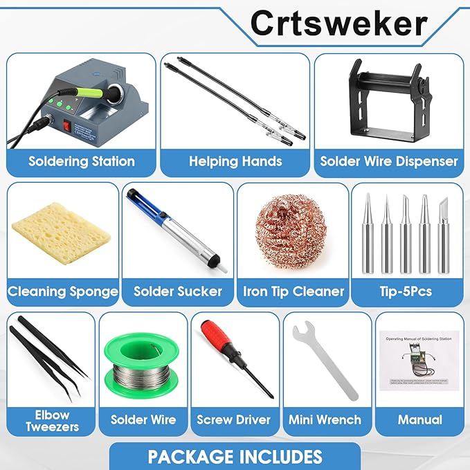Soldering Station, 100W Digital Display Soldering Iron Station Kit with 2 Helping Hands, 356°F - 896°F, Auto Sleep, °C/°F Conversion, Solder Wire, Tips, Stand, Pump, Tweezers, Tip Cleaner, Gray