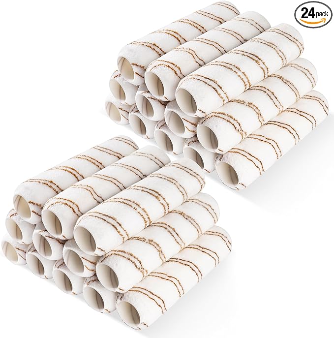 Mister Rui 9 Inch Paint Roller Covers, 24 Pack Contractor Box, 3/8 Inch Nap Durable Microfiber Sleeves, Washable & Reusable