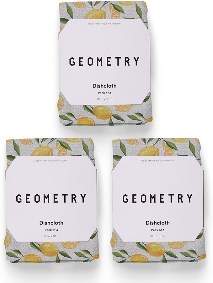GEOMETRY Kitchen Dish Cloths - Spring & Summer Collection - Premium Dishcloths with Geoweave - Absorbent & Fast Drying Kitchen Towels - Lemon Delight, 10" x 10" - 3-Pieces
