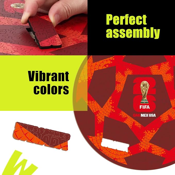 FIFA World Cup 2026 Soccer Wooden Puzzle for Adults, 5MM Thick, Canada Ball Puzzle for Soccer Fans, Officially Licensed Product, 200 Pieces Irregular Shape Jigsaw Puzzles,10 x 10